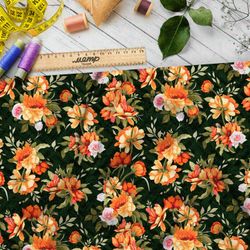 Ткань барби оранжевые цветы со вкусом ностальгии