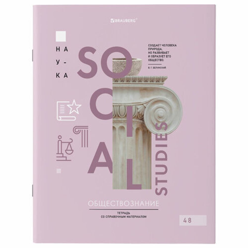 Тетрадь предметная со справочным материалом VISION 48 л., обложка картон, ОБЩЕСТВОЗНАНИЕ, клетка, BRAUBERG, 404250