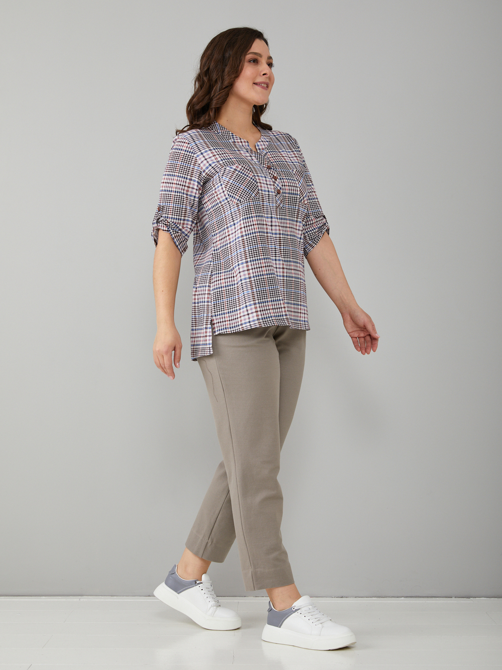 Блузка БЛ-131/коричнево-розоваяклетка