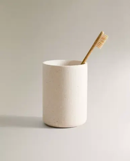 ZARA HOME ДЕРЖАТЕЛЬ ДЛЯ ЗУБНЫХ ЩЕТОК БЕЛОГО МРАМОРА, ЖЕЛТОВАТО-БЕЛЫЙ