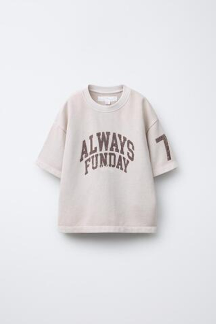 ZARA ФУТБОЛКА С НАДПИСЬЮ, ЭКРЮ