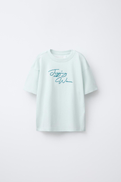 ZARA ФУТБОЛКА В СПОРТИВНОМ СТИЛЕ С НАДПИСЬЮ, СВЕТЛО-ЗЕЛЕНЫЙ