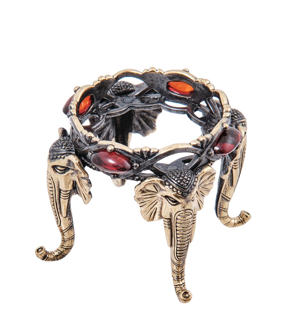 Народные промыслы AM-3998 Подсвечник «Слоны Индия» (латунь, янтарь)