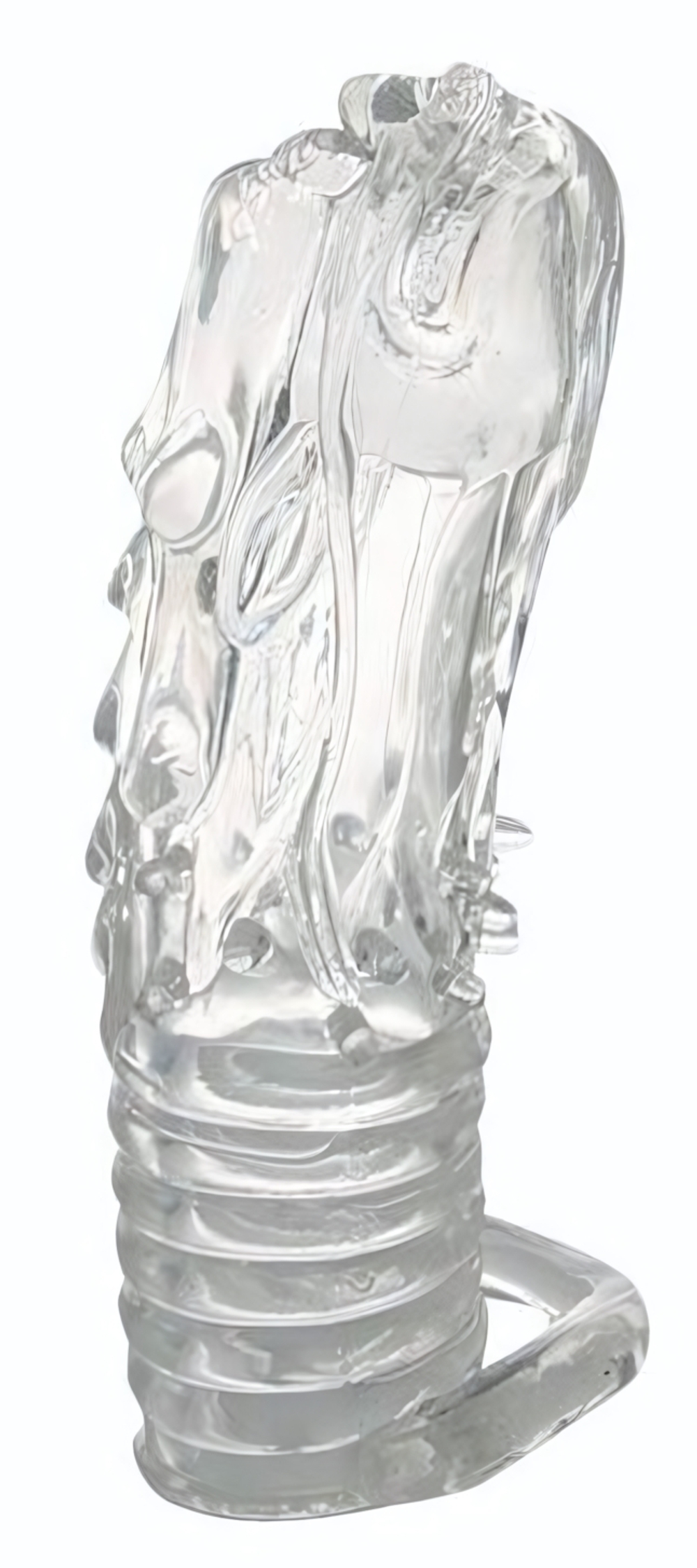 Закрытая прозрачная насадка в форме дракона с креплением-колечком - 14 см. (Цвет: прозрачный)