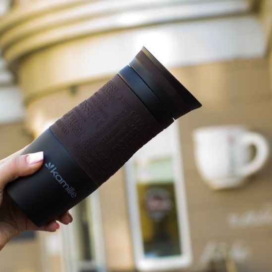 Термокружка 380 мл. из нержавеющей стали Kamille KM 2069A с TPR-вставкой