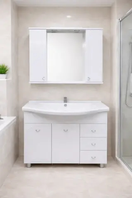 Комплект мебели для ванной комнаты Стиль 100, зеркало шкаф с тумбой и раковиной Эльбрус