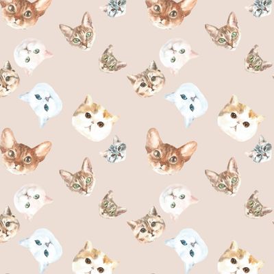 Коты акварельные, бежевый фон