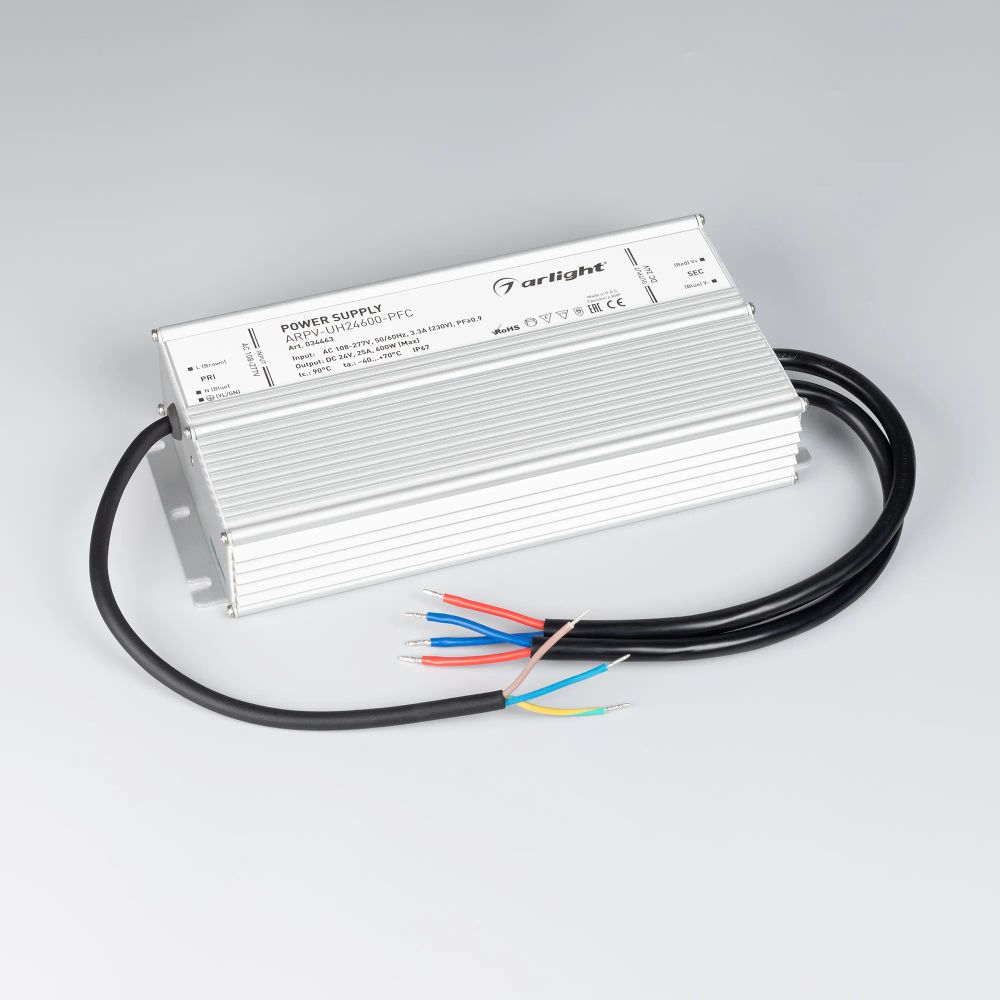 Блок питания ARPV-UH24600-PFC (24V, 25A, 600W) (Arlight, IP67 Металл, 7 лет) 034463