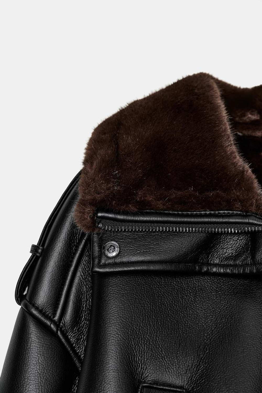 ZARA ДУБЛЕНКА-БОМБЕР ИЗ ИСКУССТВЕННОЙ КОЖИ, ЧЕРНЫЙ