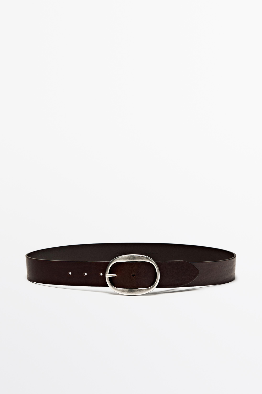Massimo Dutti Ремень из кожи наппа с овальной пряжкой, коричневый