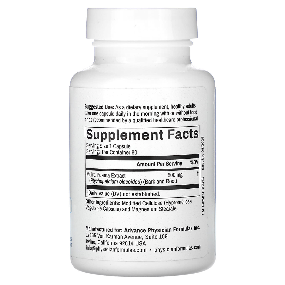 Advance Physician Formulas, муира пуама, 500 мг, 60 вегетарианских капсул