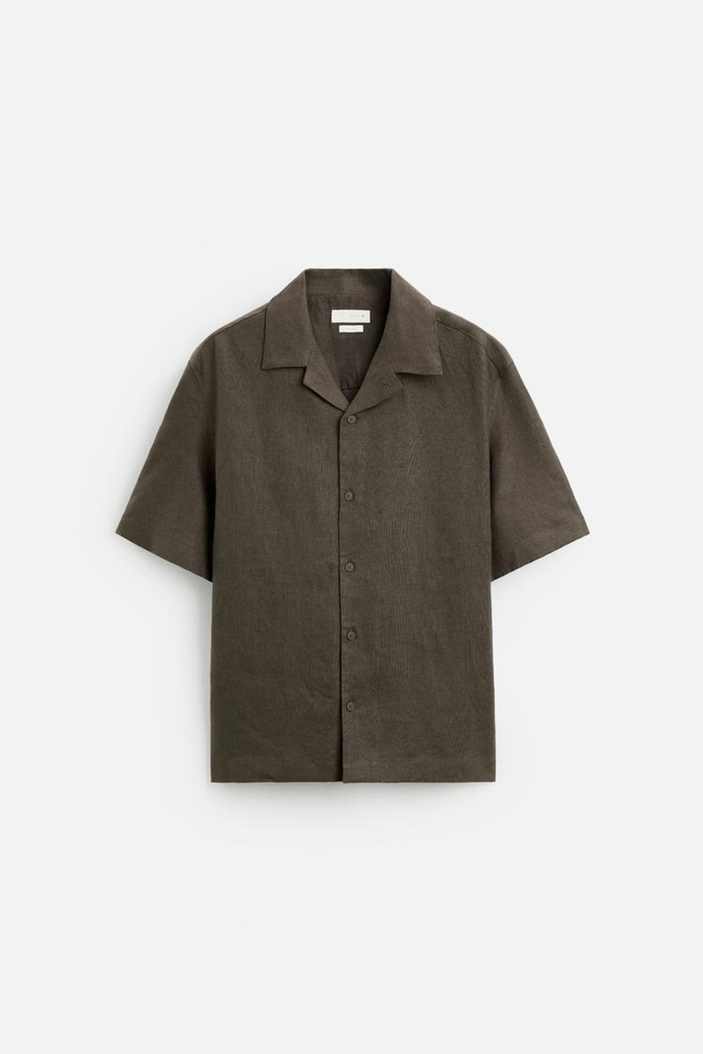 ZARA РУБАШКА ИЗ 100% ЛЬНА, СЕРОВАТО-КОРИЧНЕВЫЙ