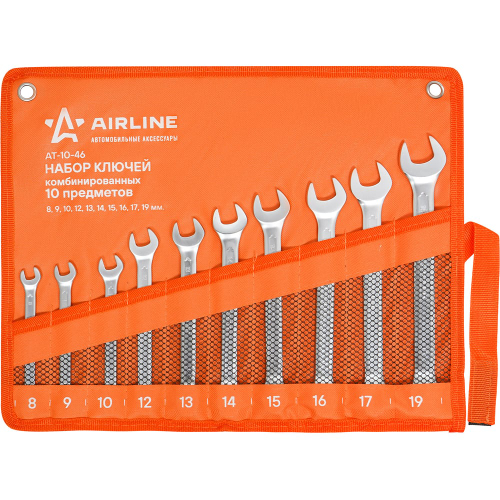 Набор ключей комбинированных рожковых/накидных PRO 8-19 мм, в сумке AIRLINE AT-10-46