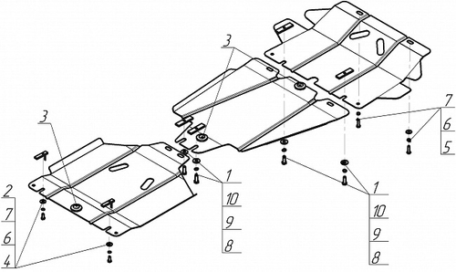 Усиленная защита Motodor картера двигателя, переднего дифференциала, кпп, разд. коробки. 2 мм, сталь. для Great Wall Hover арт.03118