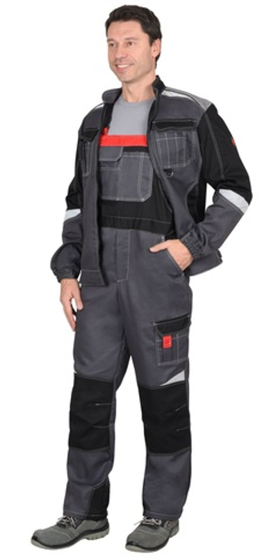 Костюм мужской летний куртка и полукомбинезон, серый с черным, СОП