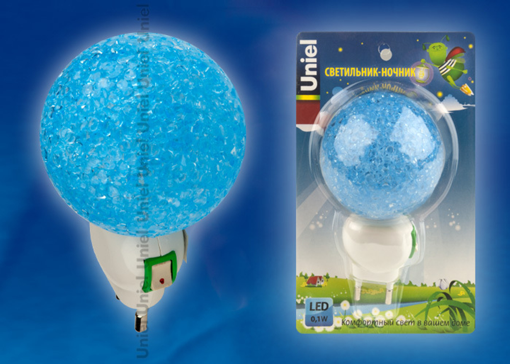 DTL-309-Шар/BLUE/1LED/0,1W Светильник-ночник. Выключатель на корпусе. Блистер