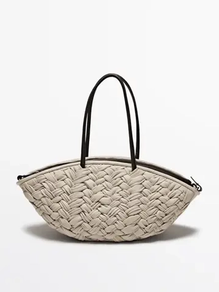 Massimo Dutti Сумка-шопер из кожи наппа со съемной внутренней деталью, белый