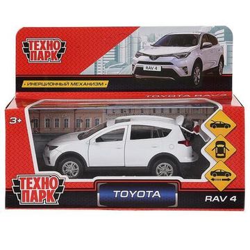 Машина металл TOYOTA RAV4 длина 12 см, двери, багаж, инерц, белый, кор. Технопарк