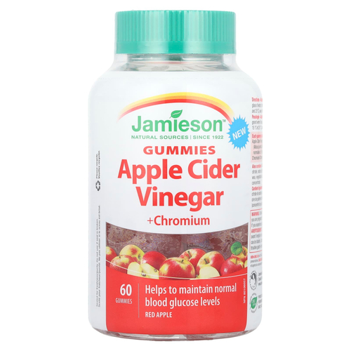 Jamieson Vitamins, Яблочный уксус с хромовыми жевательными мармеладками, красное яблоко, 60 жевательных мармеладок