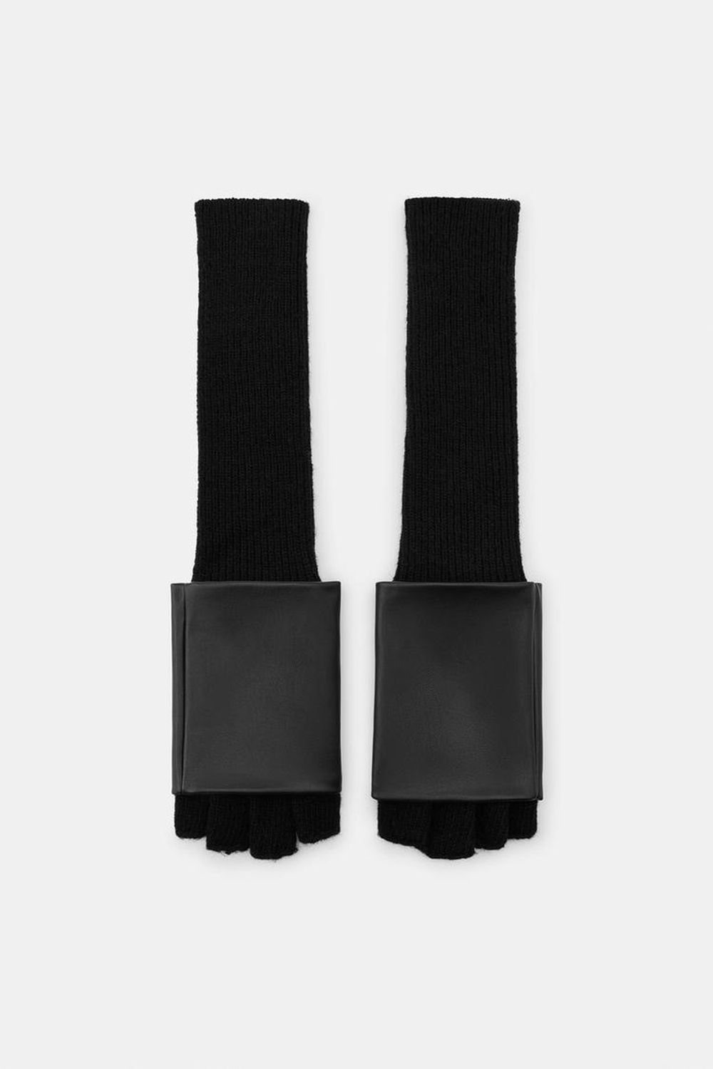 ZARA КОМБИНИРОВАННЫЕ МИТЕНКИ ИЗ ИСКУССТВЕННОЙ КОЖИ, ЧЕРНЫЙ