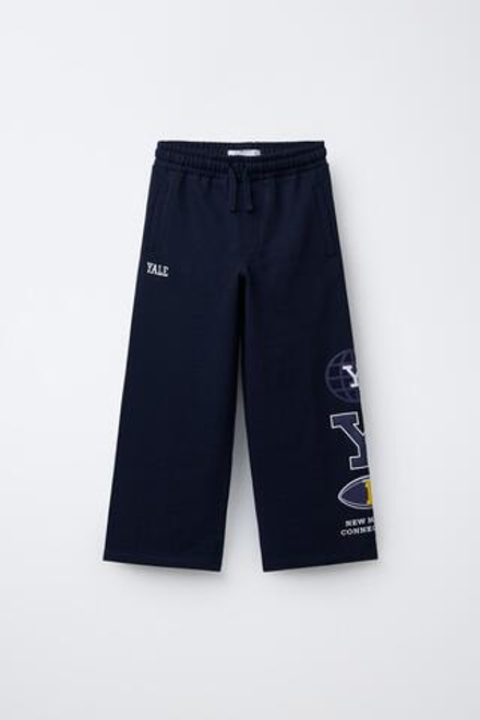 ZARA БРЮКИ WIDE LEG ИЗ МЯГКОЙ ТКАНИ YALE UNIVERSITY™, МОРСКОЙ СИНИЙ