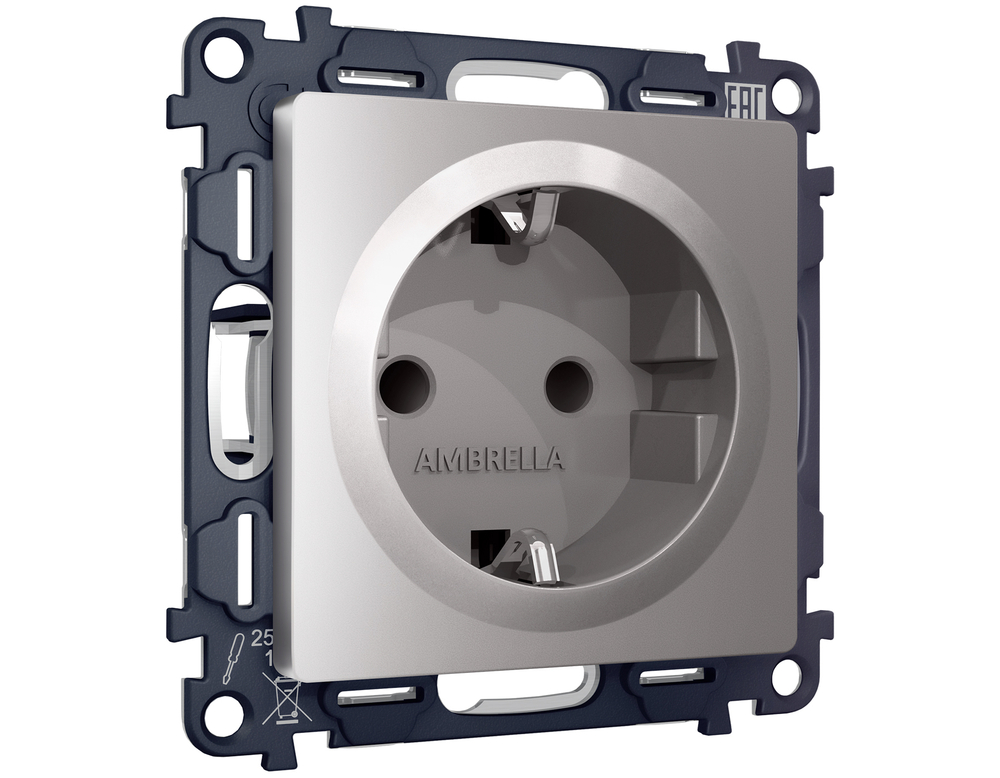 MA507010 Комплект механизма электрической розетки ALFA Сталь матовый с/з с шторками QUANT (AP5070, VM141)