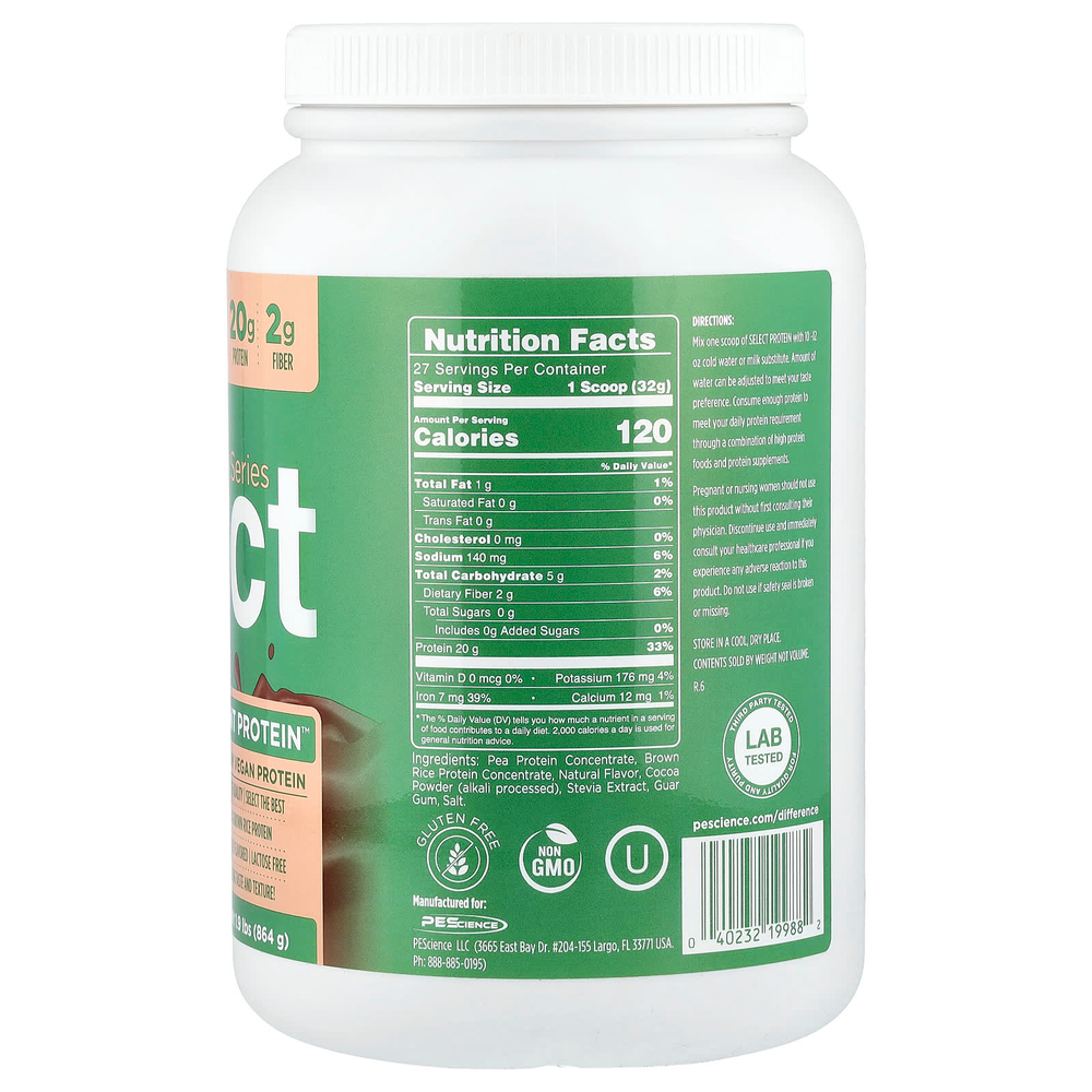 PEScience, Vegan Series, Select Plant Protein™, со вкусом шоколада, 864 г (1,9 фунта)