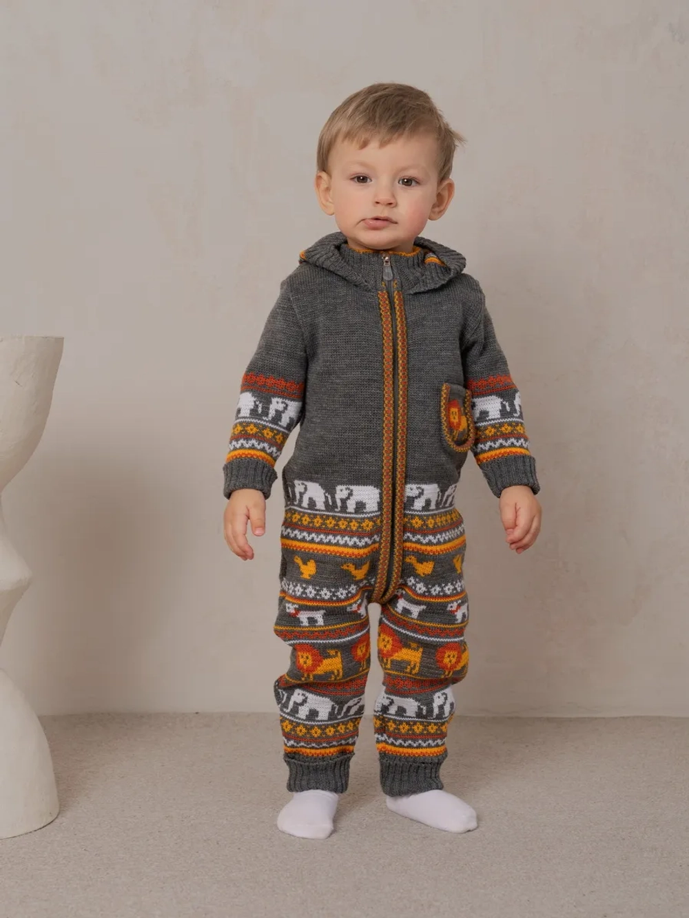 Вязаный комбинезон для новорожденных и малышей на молнии