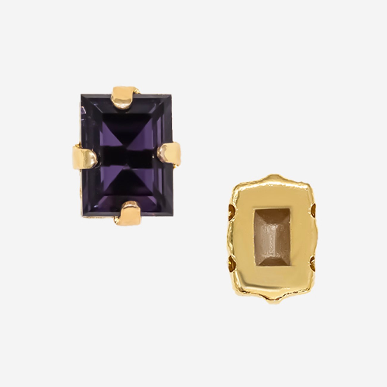 Кристалл Прямоугольник (Step Cut Fancy Stone) в цапах, оттенок "Пурпурный"/"Purple Velvet", 9*7мм, позолота