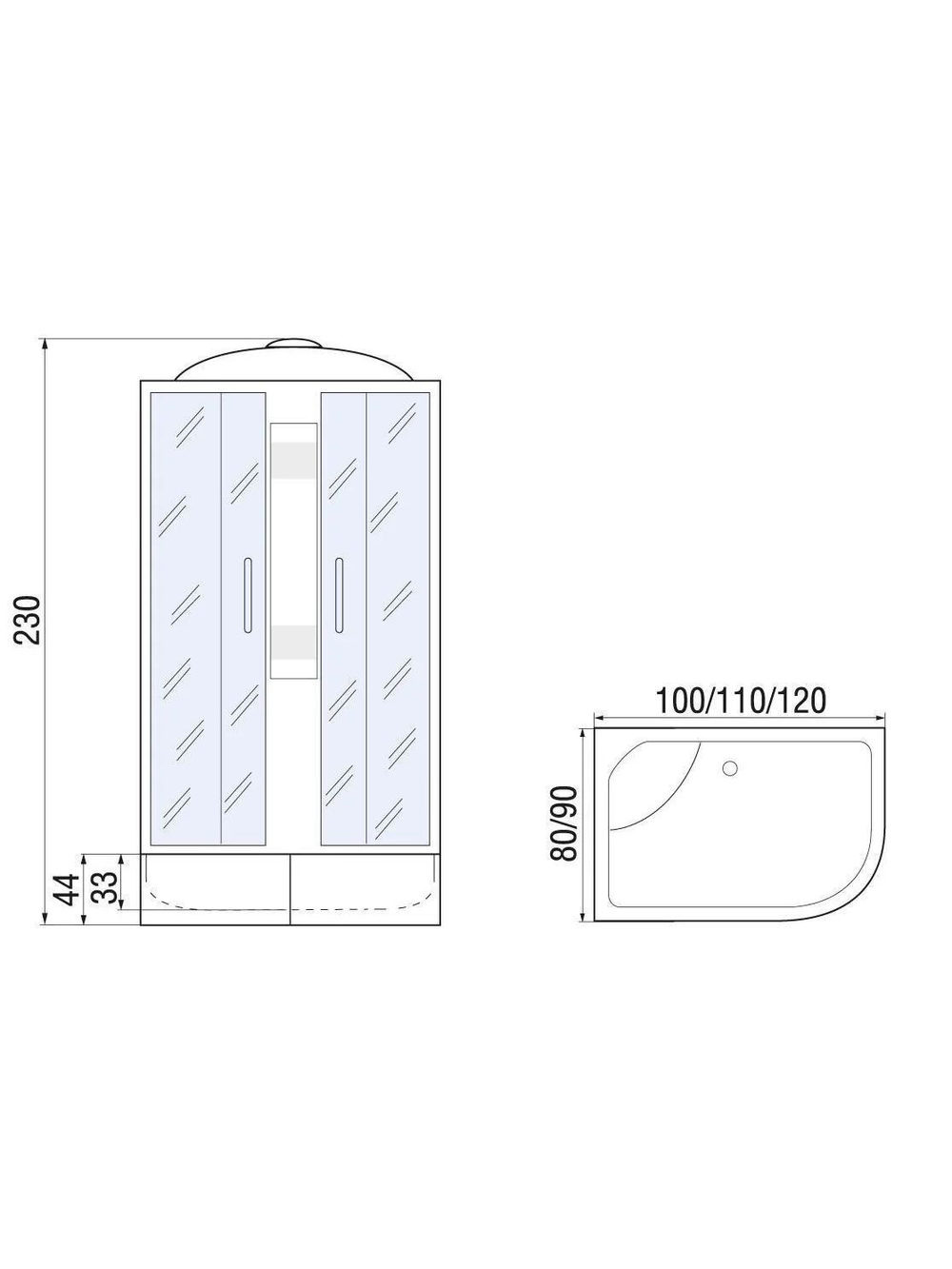 Душевая кабина RIVER  NARA XL 120/90/44 MT L 120х90 см,  матовое стекло, поддон высокий, крыша, левосторонняя, увеличенная высота