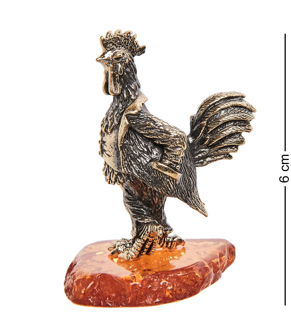 Народные промыслы AM-1374 Фигурка «Петух с тростью» (латунь, янтарь)