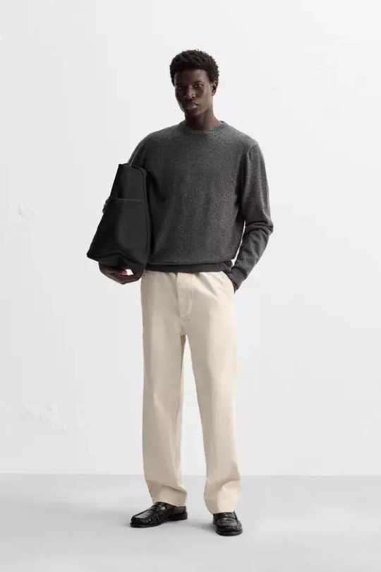 ZARA СВИТЕР ИЗ 100% КАШЕМИРА, СЕРЫЙ С МЕЛАНЖЕВЫМ ЭФФЕКТОМ