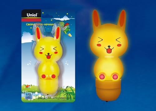 DTL-306-Заяц Yellow. 3LED 0,5W Светильник-ночник. Цвет — Желтый. Блистерная упаковка