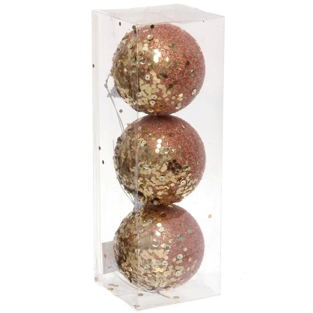 Новогодние шары «GLAME - Блеск» 8 см (набор 3 шт), Розовое золото