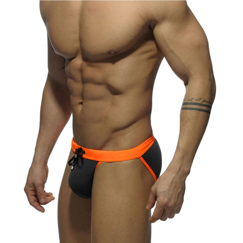 Темно-серые мужские плавки-танга с ярким поясом (Размер: XL) (Цвет: темно-серый)