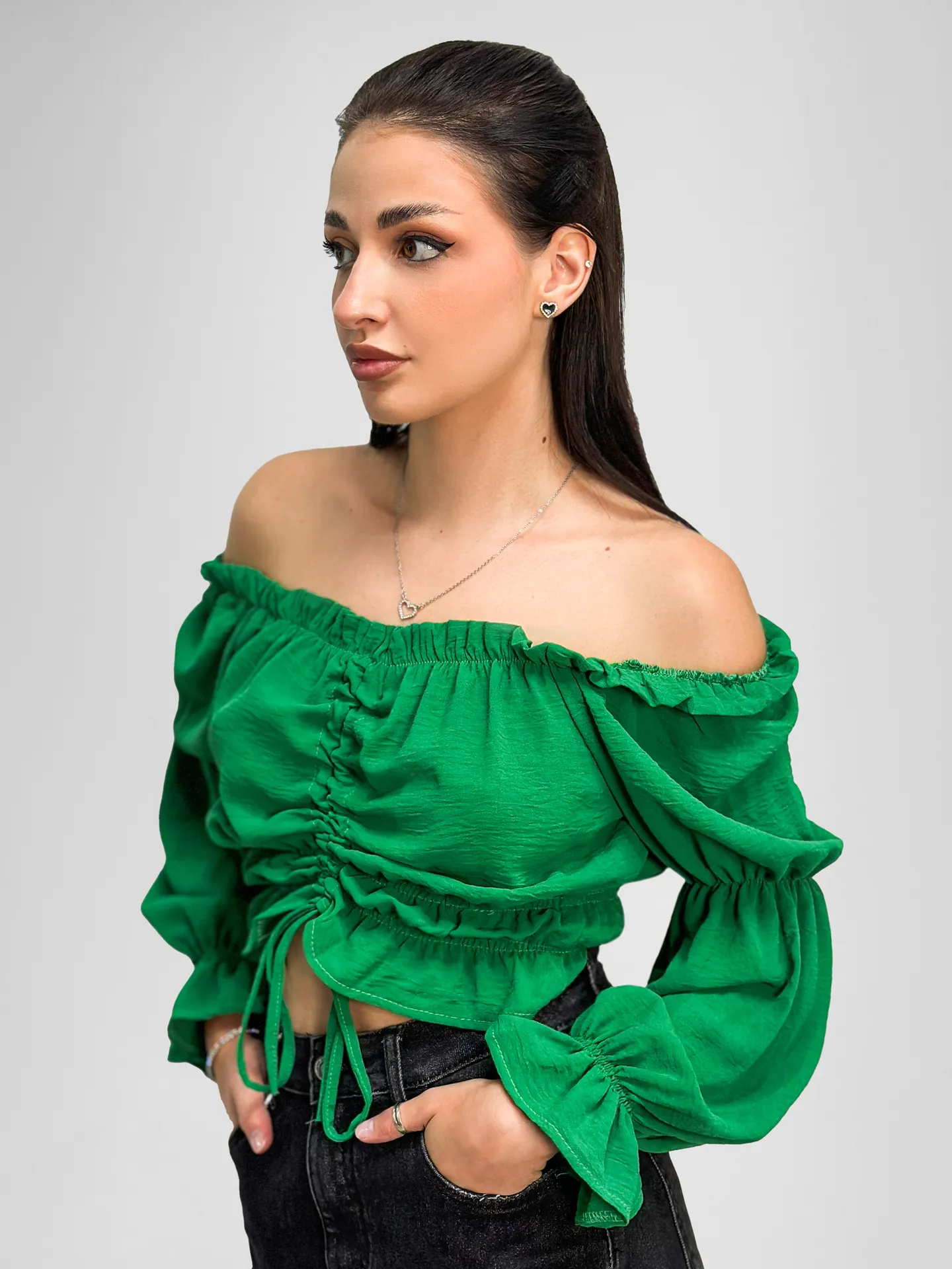Топ Miss Sumaya 185 на резинке с длинным рукавом и затяжками спереди