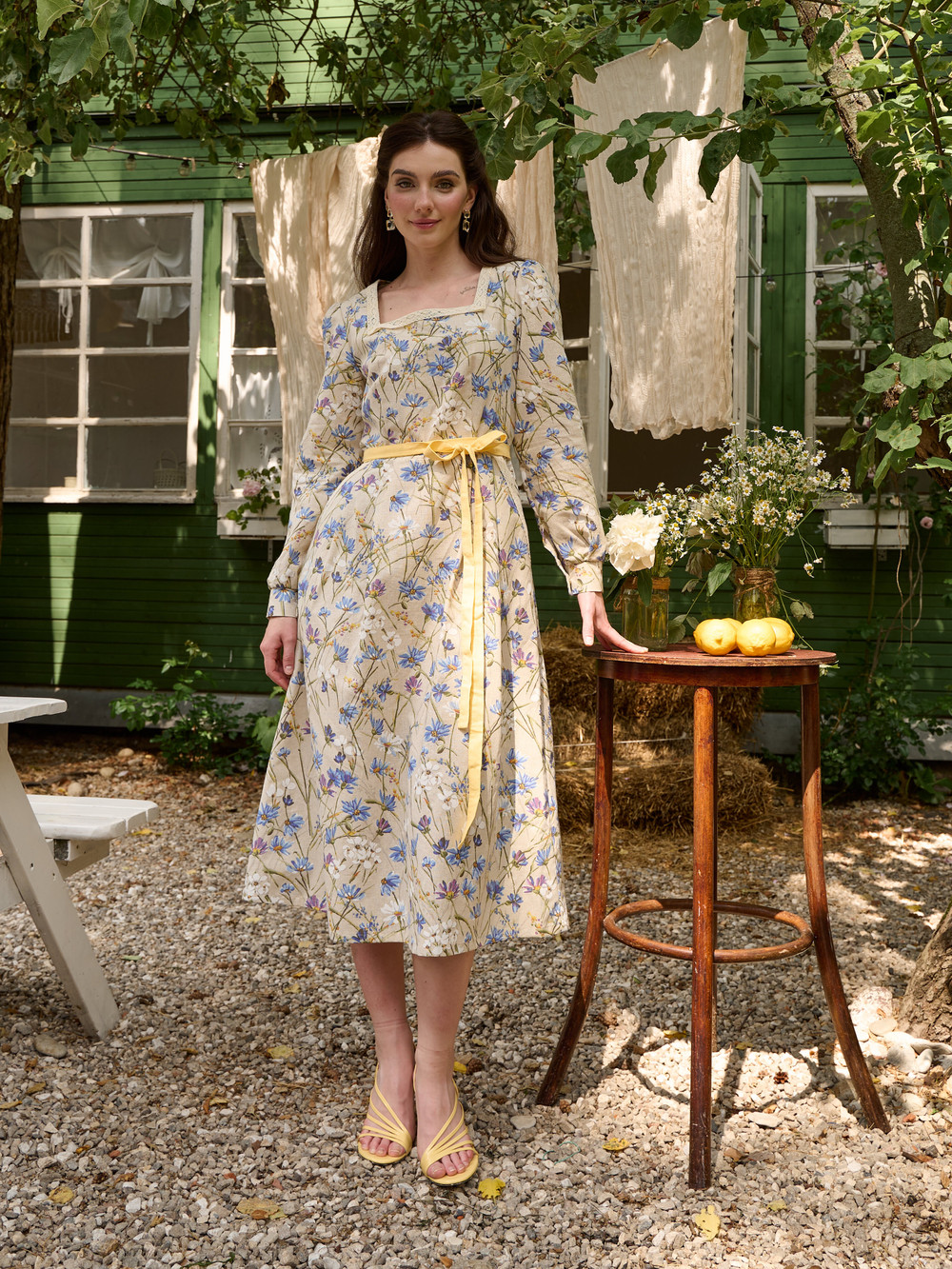 Платье лен с квадратным вырезом