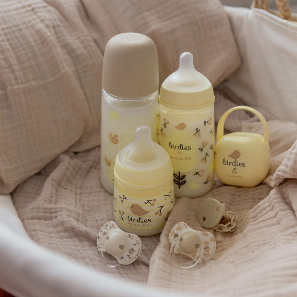 Клипса с цепочкой для пустышки Suavinex Birdies бежевая