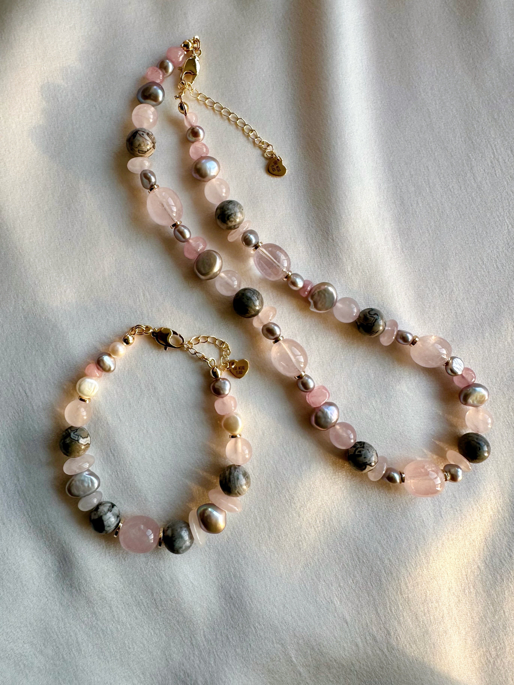 Ожерелье 3 стихии из жемчуга, кварца и яшмы