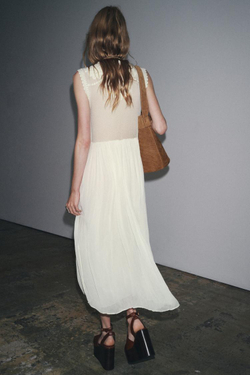 ZARA КОМБИНИРОВАННОЕ ПЛАТЬЕ С ВЫШИВКОЙ — ZW COLLECTION, ЭКРЮ