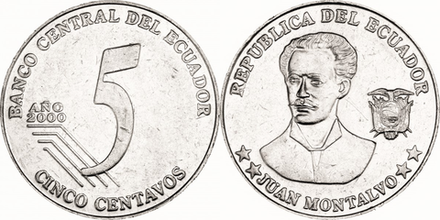 Эквадор 5 сентаво, 2000 - 2003 Хуан Монтальво XF