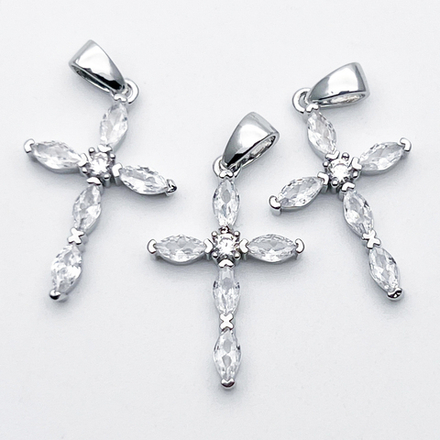 Подвеска Крест, цвет серебро (родий), фианиты, размер 22*14 мм, цена за 1 шт