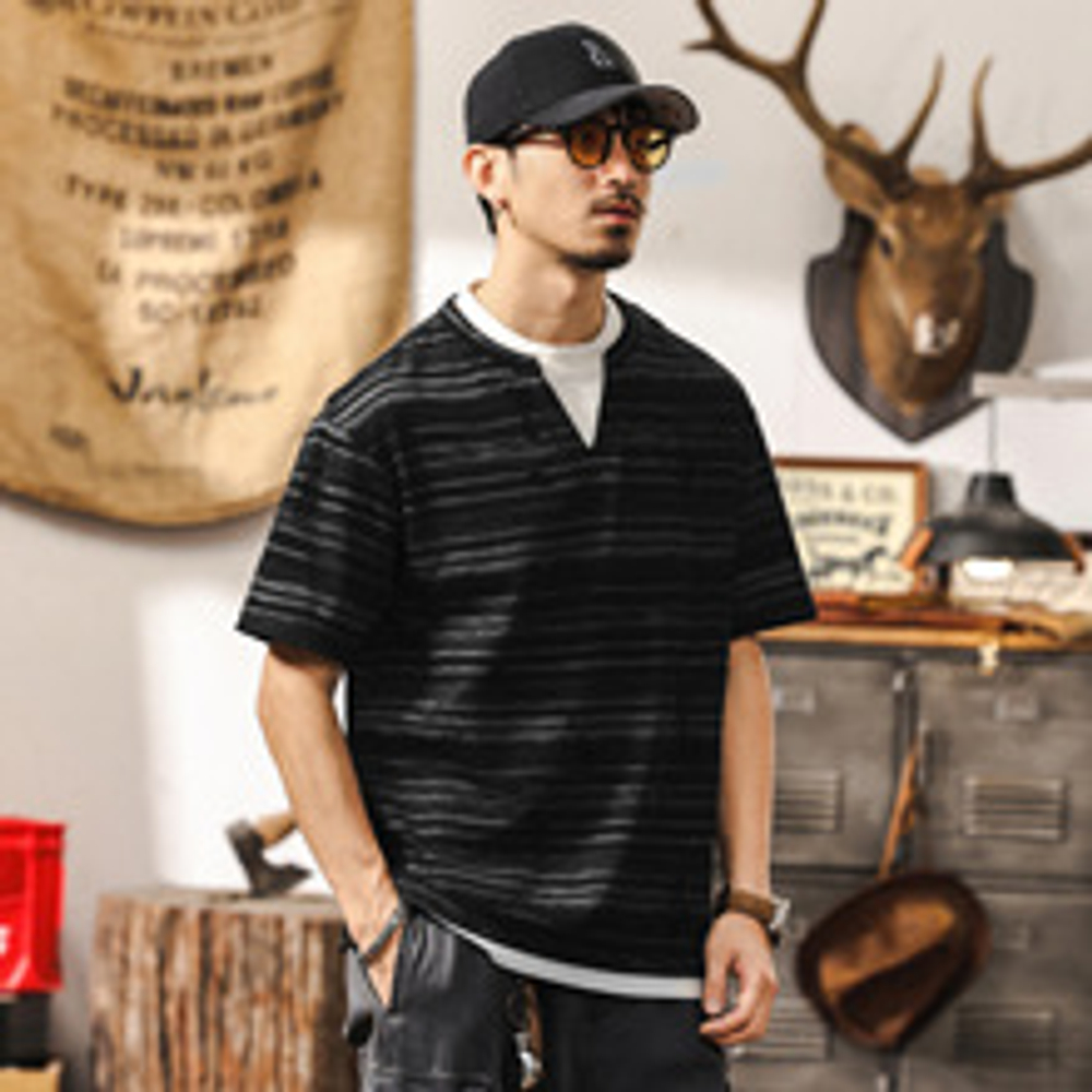 Футболка двойная обманка с разрезом, полосатая