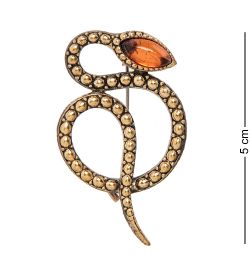AM-2089 Брошь «Змея гремучая» (латунь, янтарь)