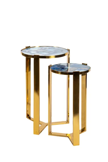 Кофейный столик Blue Agate gold L, Ø35х55 см
