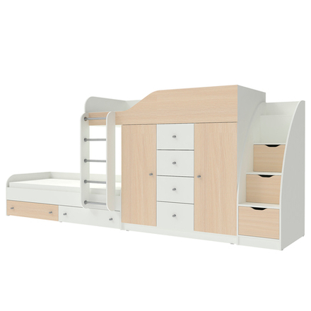 Кровать двухъярусная КарИВи Астра 6 с лестницей Комод КарИВиом Белый   Дуб Молочный