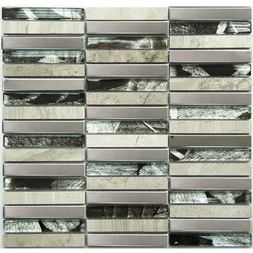 Плитка мозаичная из металл агломерат MS-622 Crystal глянцевая, матовая (микс) гладкая серый серебро бежевый