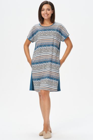 Платье женское домашнее прямого силуэта, до колена Лори N1690-E50, синее
