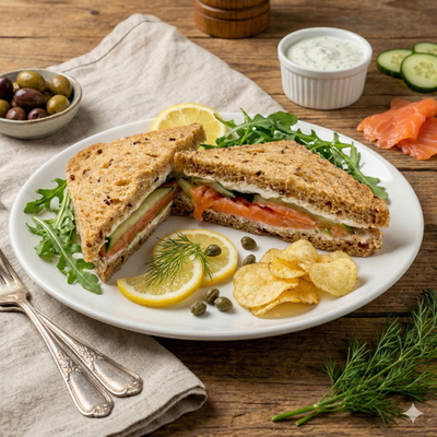 Сэндвич-Club с семгой и сыром креметта