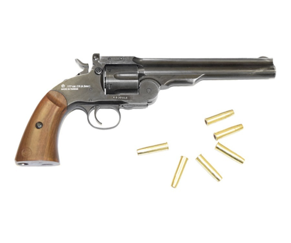 Пневматический револьвер ASG Schofield 6” (Schofield 1) Aging Black (пулевой)
